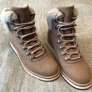 Cole Haan Women's Zerogrand Explore Shearling Lined Lace Up Boots, size 8.5